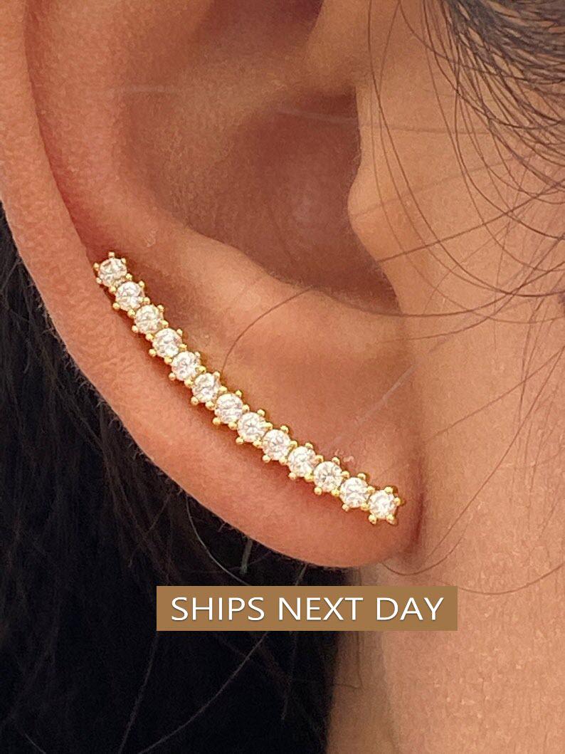 Ear Climber Earrings / Earrings Gift for Women / Statement Earrings / Bridesmaid Gift / Diamond Earrings / In Stock