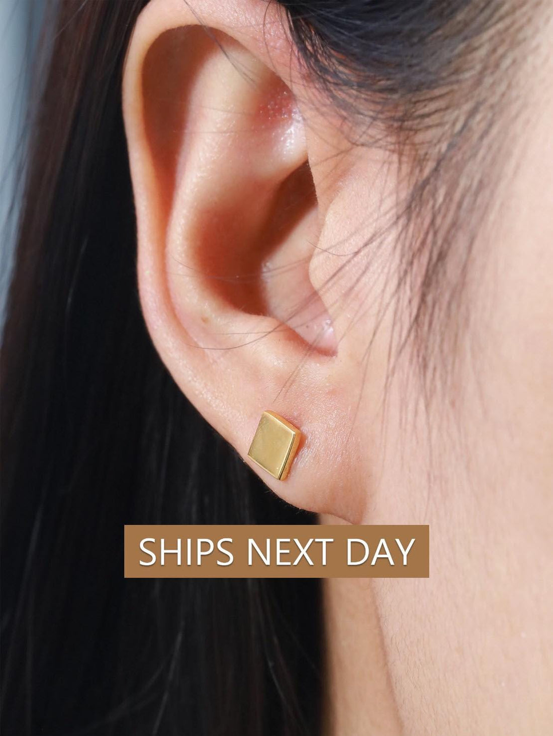Dainty Square Plain Stud Earrings, Hypoallergenic Earrings, Bridal Earrings, 18K Gold Plated Earrings, Geometric Stacking Earrings