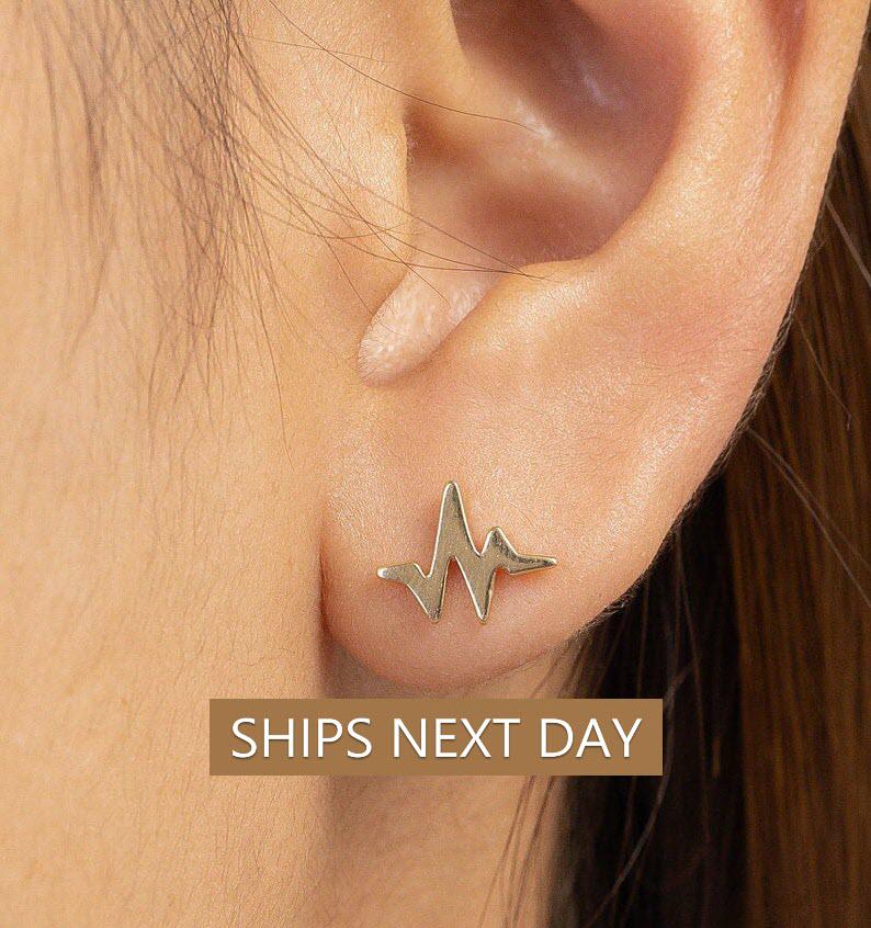 Heart Beat Stud Earrings, Heart Rate Earrings, Heart Pulse Studs, Minimalist Earrings for Women