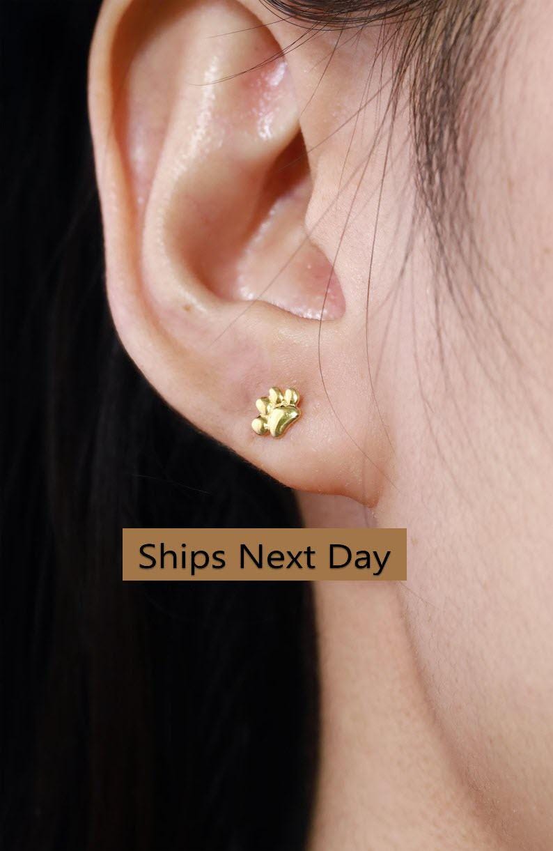 Cat Paw Earrings / Sterling Silver Stud Earrings / Small Paw Print Studs / Pet Lover Gift / Minimal Earrings / In Stock