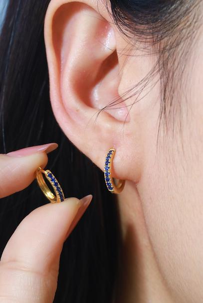 Blue Sapphire Hoop Earrings, September Birthstone Gifts,Huggies Hoop Earrings, Minimal Hoop Earring, In Stock