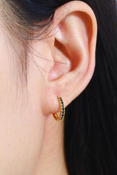 Black Diamonds Hoop Earrings, Huggies Hoop Earrings, Minimal Hoop Earrings, Minimalist Earrings, In Stock