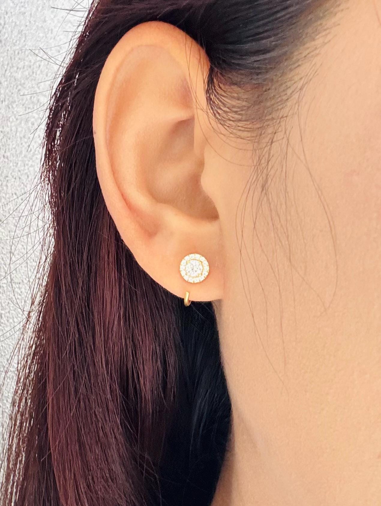 Diamond Halo Open Huggies Earrings Silver Diamond Halo Hoops Sparkly Halo Huggie Earrings Minimalist Diamond Halo Hoops Gift for Her