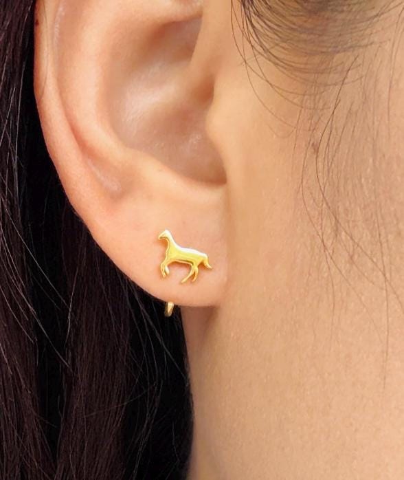 Horse Open Huggies Earrings Gold Horse Hoop Earrings Silver Horse Huggie Hoops Dainty Horse Hoop Earrings Horse Charm Huggies