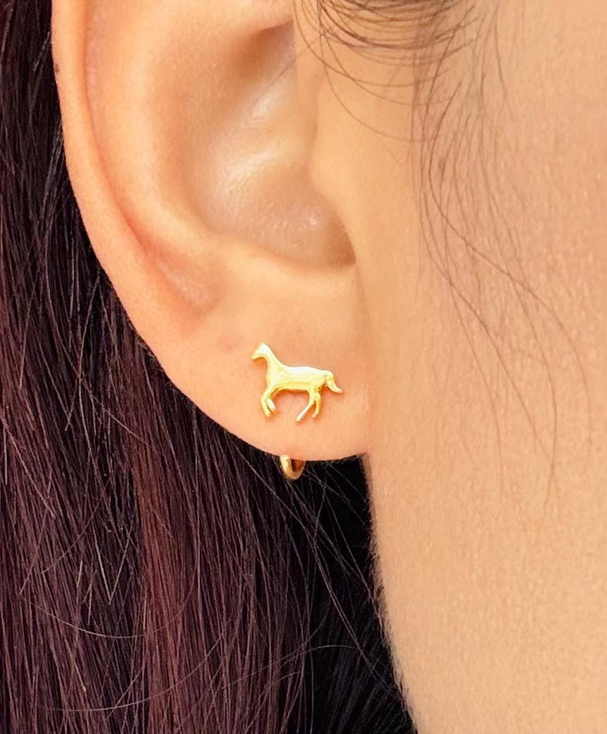 Horse Open Huggies Earrings Gold Horse Hoop Earrings Silver Horse Huggie Hoops Dainty Horse Hoop Earrings Horse Charm Huggies