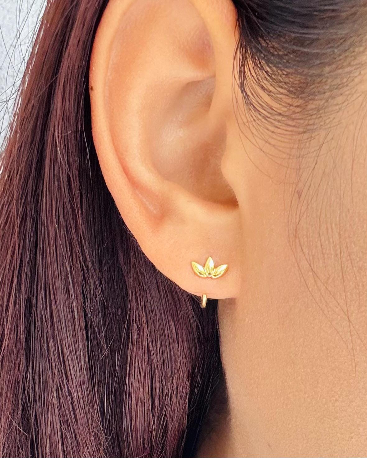 Marquise Open Huggies Earrings 18K Gold Flower Hoop Earrings Silver Huggie Hoops Minimalist Floral Hoops Small Hoop Earrings