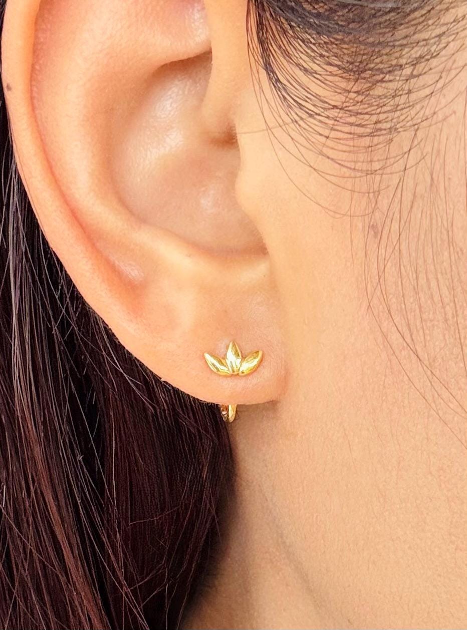 Marquise Open Huggies Earrings 18K Gold Flower Hoop Earrings Silver Huggie Hoops Minimalist Floral Hoops Small Hoop Earrings