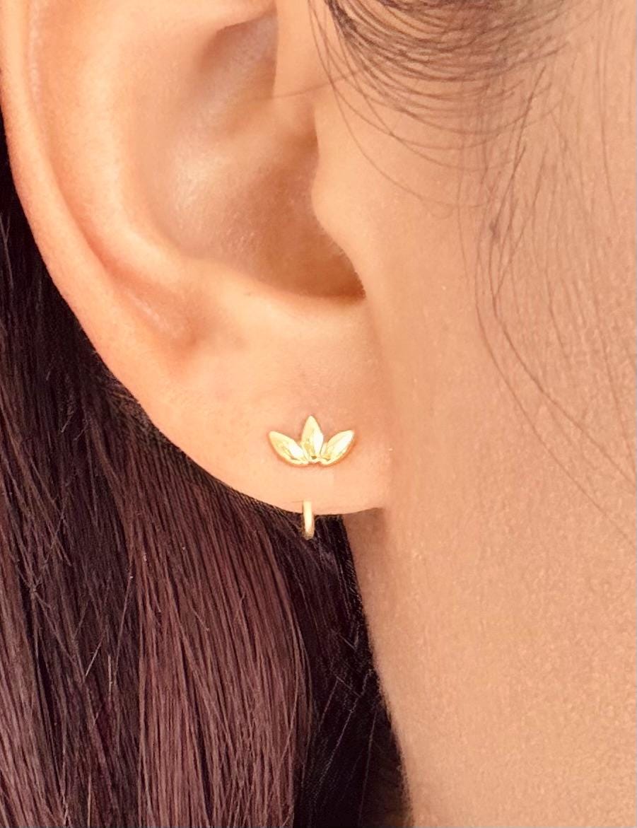 Marquise Open Huggies Earrings 18K Gold Flower Hoop Earrings Silver Huggie Hoops Minimalist Floral Hoops Small Hoop Earrings