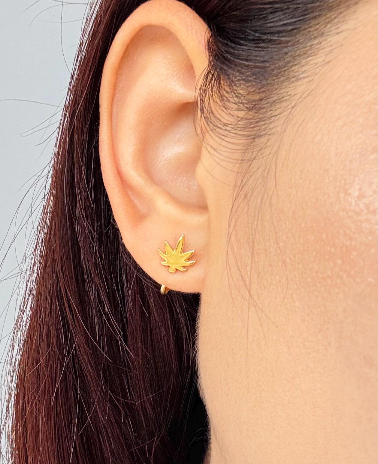 Cannabis Leaf Huggies Earrings Marijuana Leaf Open Hoop Earrings Weed Leaf Huggie Hoops Pot Leaf Hoop Earrings Hemp Leaf Huggie Earrings