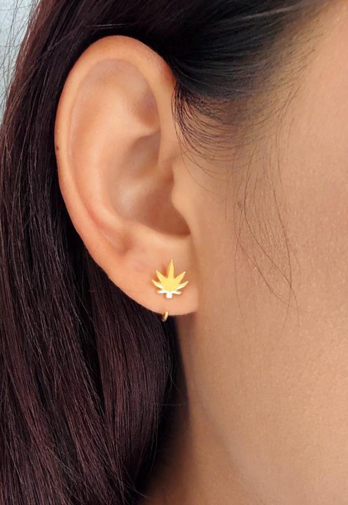 Cannabis Leaf Huggies Earrings Marijuana Leaf Open Hoop Earrings Weed Leaf Huggie Hoops Pot Leaf Hoop Earrings Hemp Leaf Huggie Earrings