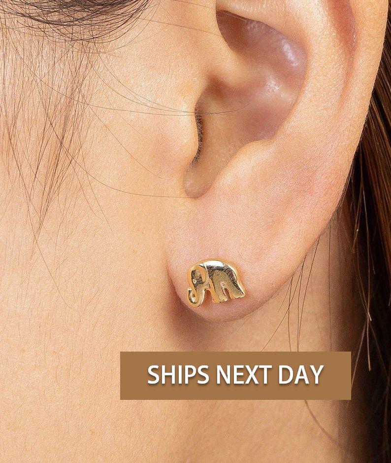 Trunk Elephant Stud Earrings, Elephant Earrings, Tiny Elephant Stud Earring, Minimalist Earrings for Women, Last Minute Gifts