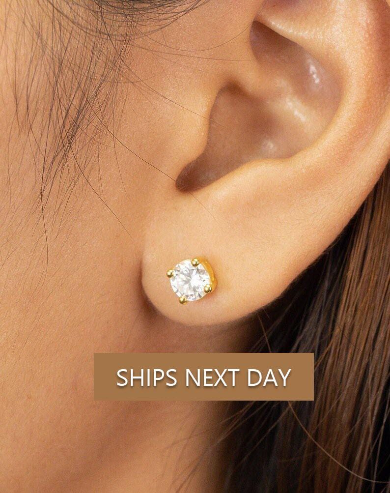 0.66ct Diamond Solitaire Stud Earrings, Four Prong Diamond Earrings, 18K Gold Plated Classic Bridal Studs for Her