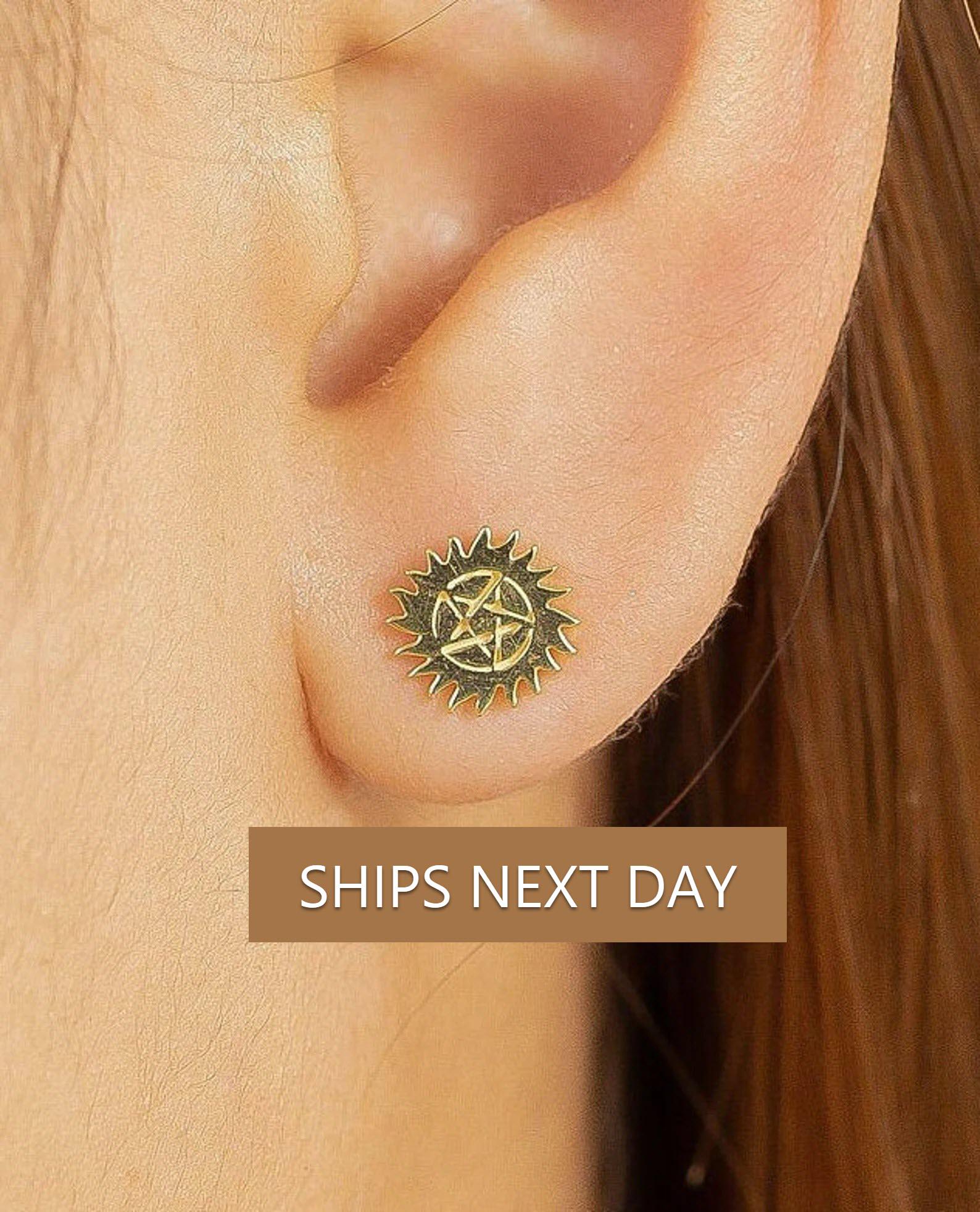 Anti-Possession Pentacle Earrings, Sun Stud Earrings, Supernatural Earrings, Protection Charm Gift for Women, In Stock