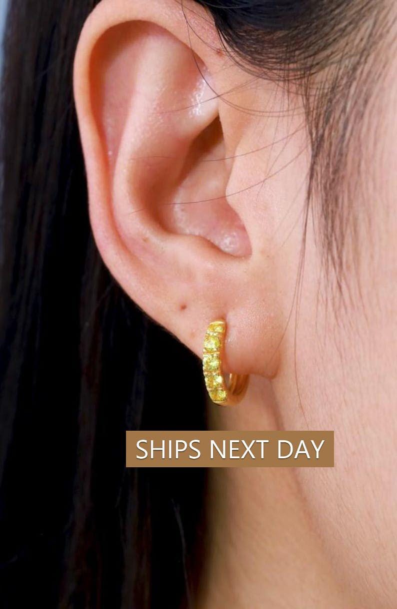 Five Stones Peridot Hoop Earring, August Birthstone Gifts, Huggie Hoops, Minimal Hoop Earring, In Stock