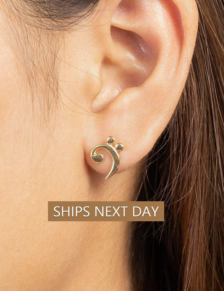 Bass Clef Stud Earring, Music Notes Earrings Gift for Women, Music Note Jewelry, Music Teacher Gift, Gift for Musician