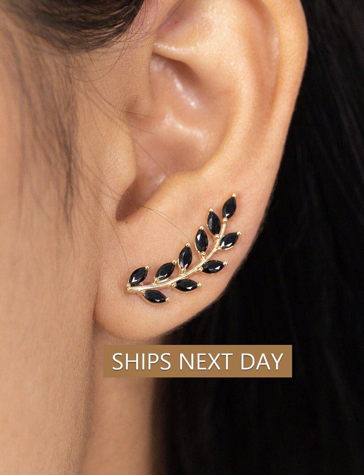 Black Diamonds Earring Climber / Marquise Ear Crawlers Earrings / Ear Climber Earrings / Bridesmaid Gift / Christmas Jewelry Gift