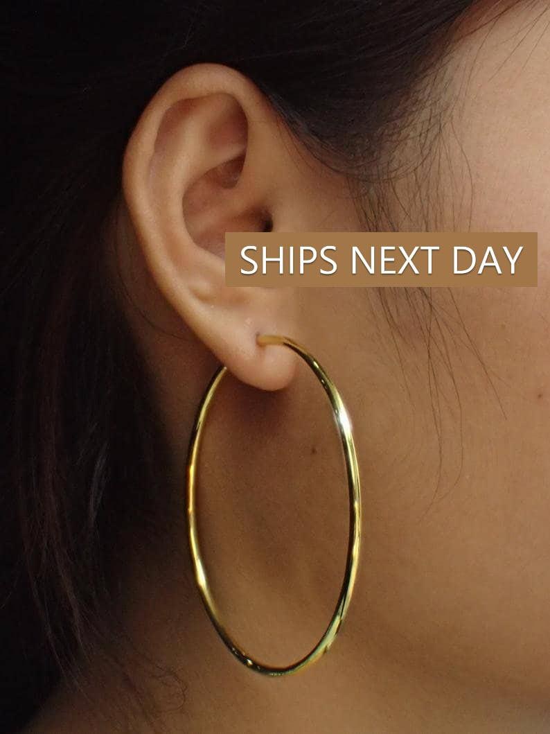 55mm Minimalist Hoop Earrings / Large Hoop Earrings for Women / Oversized Thin Hoops / Bridesmaid Gift