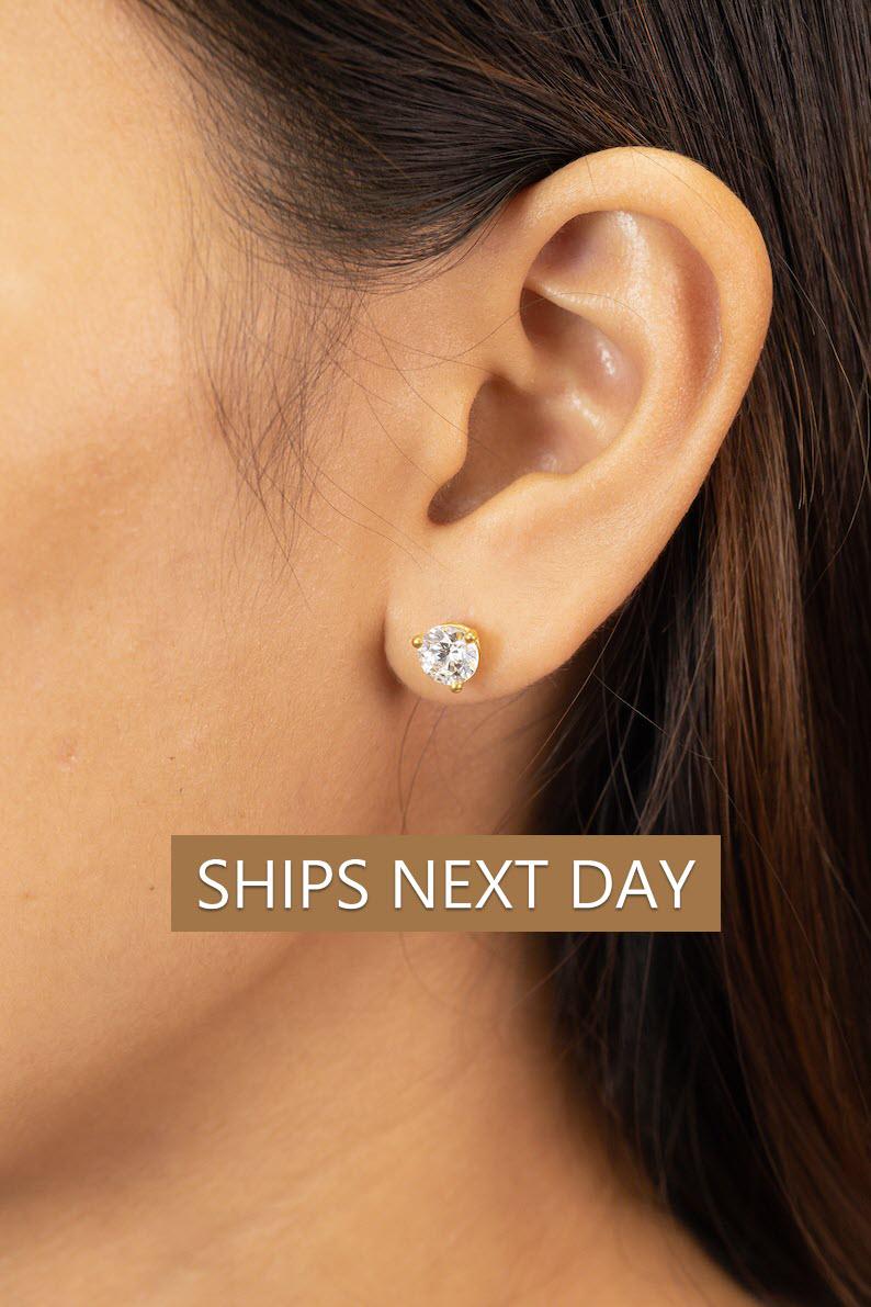 0.84ct Diamond Solitaire Stud Earrings, Minimalist Diamond Studs, Everyday Bridal Earrings, Anniversary Gift for Her