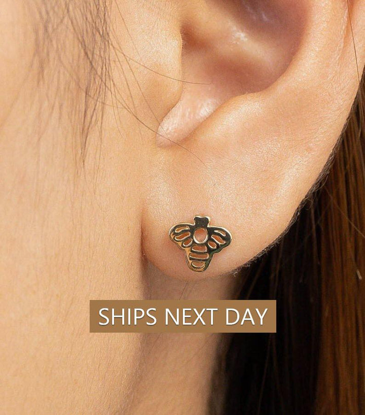 Honey Bee Stud Earrings, 18K Gold Plated Bee Earrings, Tiny Stud Earrings, Minimalist Earrings for Women, Gift for Her