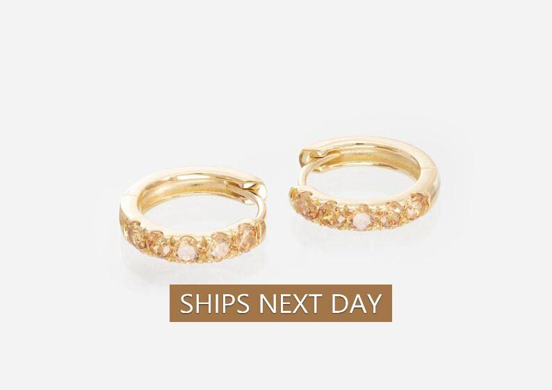Five Stones Citrine Hoop Earring, November Birthstone Gifts, Huggie Hoops, Minimal Hoop Earring, Holiday Gift for Her