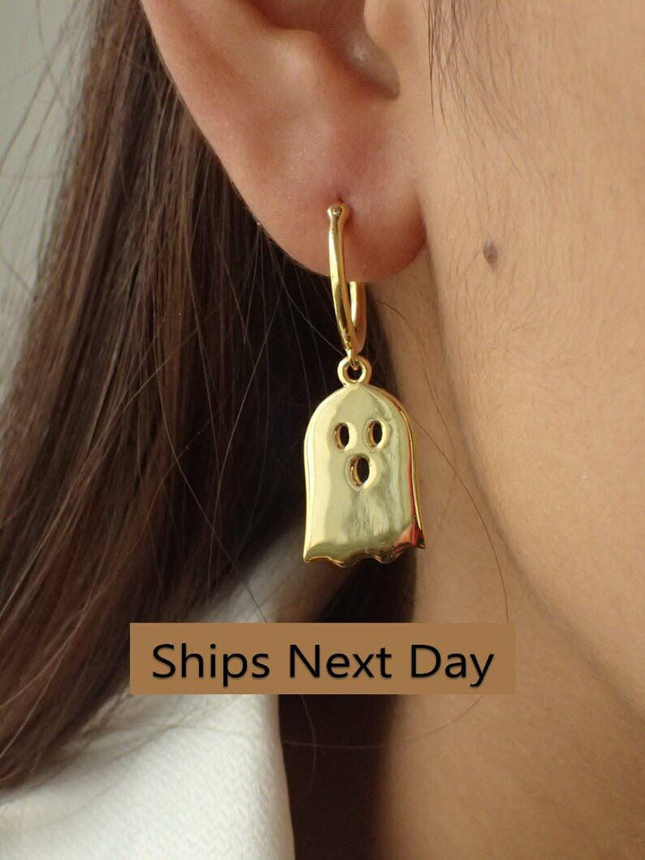 Cute Ghost Earrings / Spooky Ghost Charm / Minimalist Hoop Earring / Earrings Gift for Her / Halloween Hoop Earrings / In Stock