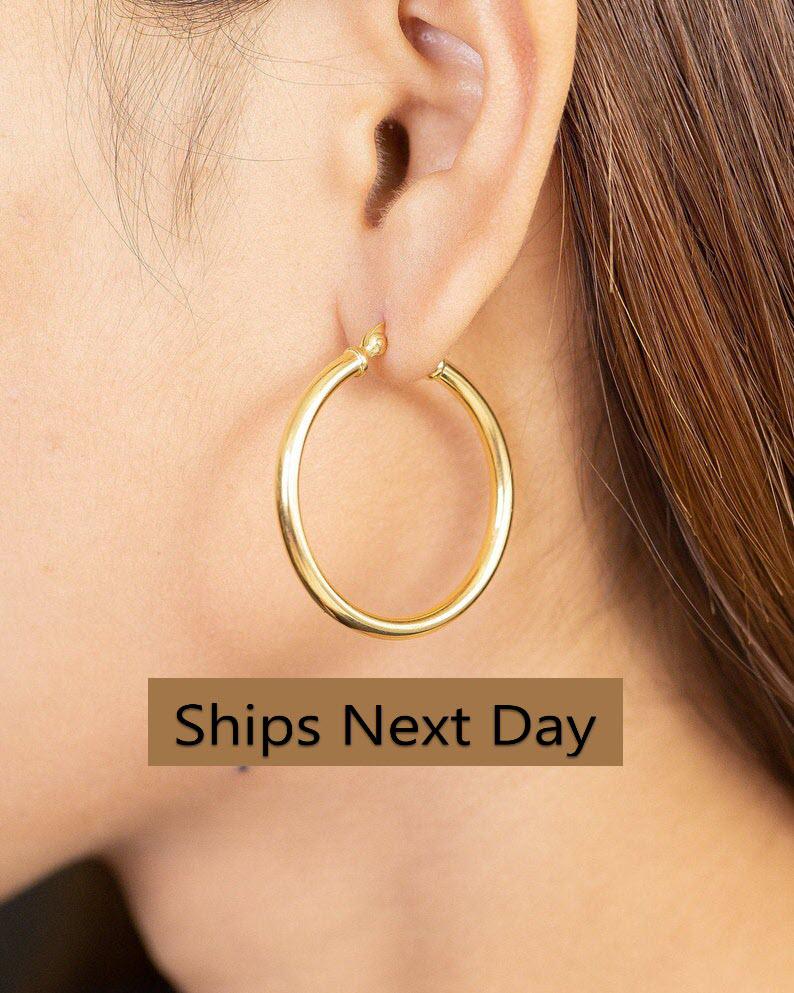30 MM Statement Hoop Earrings, Thick Hoop Earrings, Plain Bold Hoops, Classic Earrings