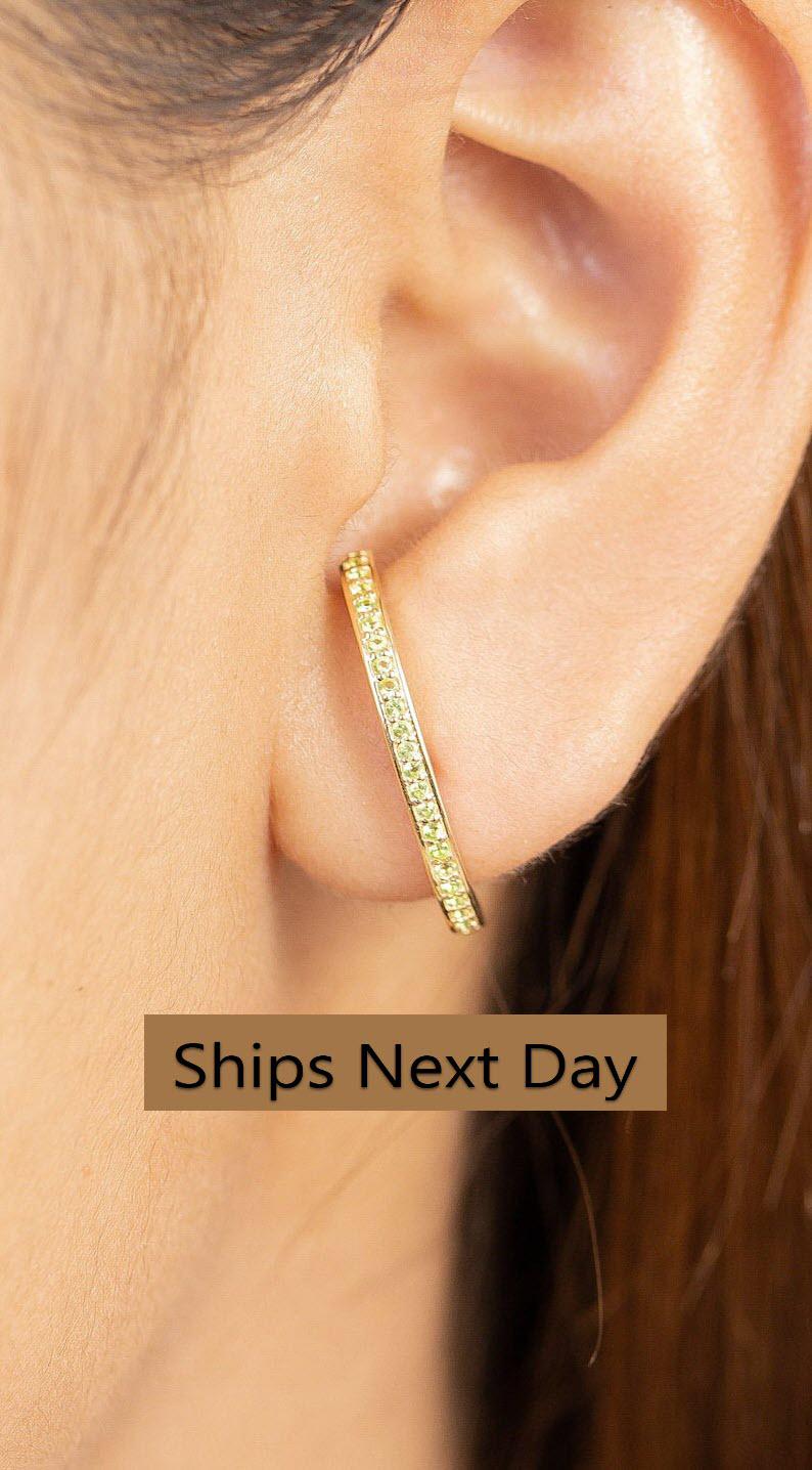 Peridot Curve Bar Stud Earrings, August Birthstone Gifts, Suspender Earrings, Minimalist Earrings Gift For Women