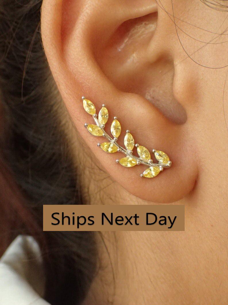 Yellow Sapphire Earring Climber / Ear Crawlers Earrings / Marquise Ear Climber Earrings / Bridesmaid Gift / Gift for Her / In Stock