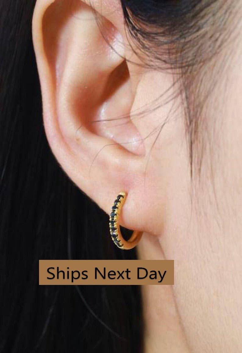 Black Diamonds Hoop Earrings, Huggies Hoop Earrings, Minimal Hoop Earrings, Minimalist Earrings, In Stock