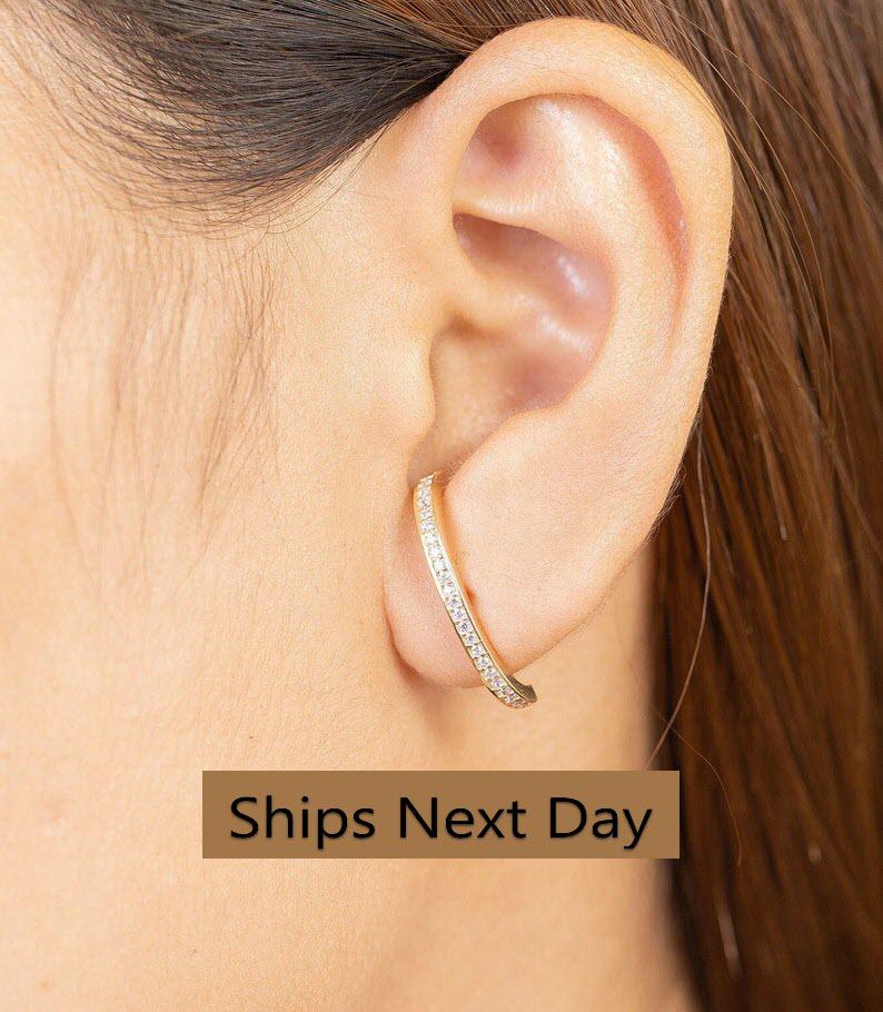 Diamond Ear Lobe Cuff Earrings, Dainty Suspender Earrings, Dainty stud lobe cuff, Minimalist Earrings Gift For Women