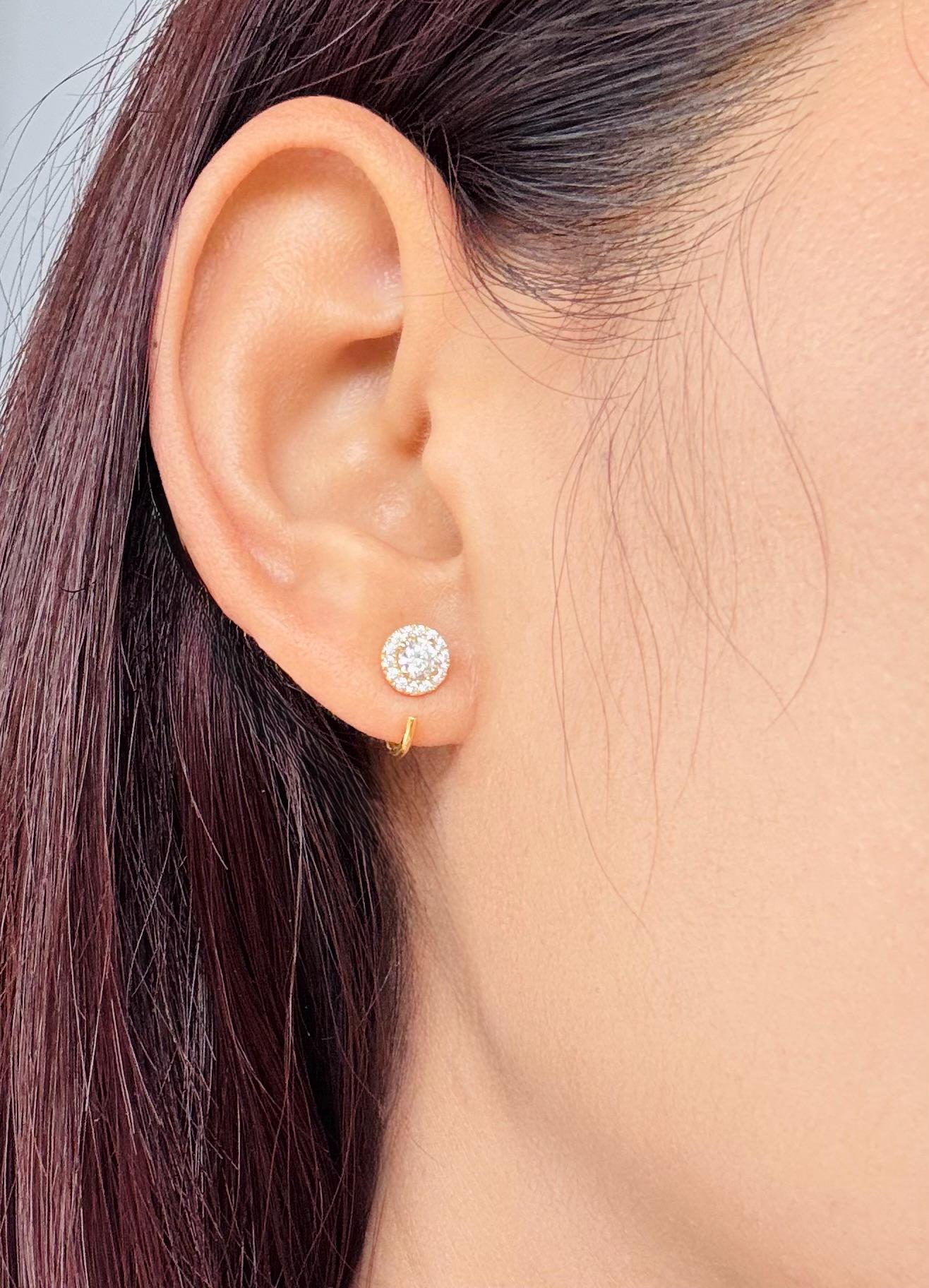 Diamond Halo Open Huggies Earrings Silver Diamond Halo Hoops Sparkly Halo Huggie Earrings Minimalist Diamond Halo Hoops Gift for Her