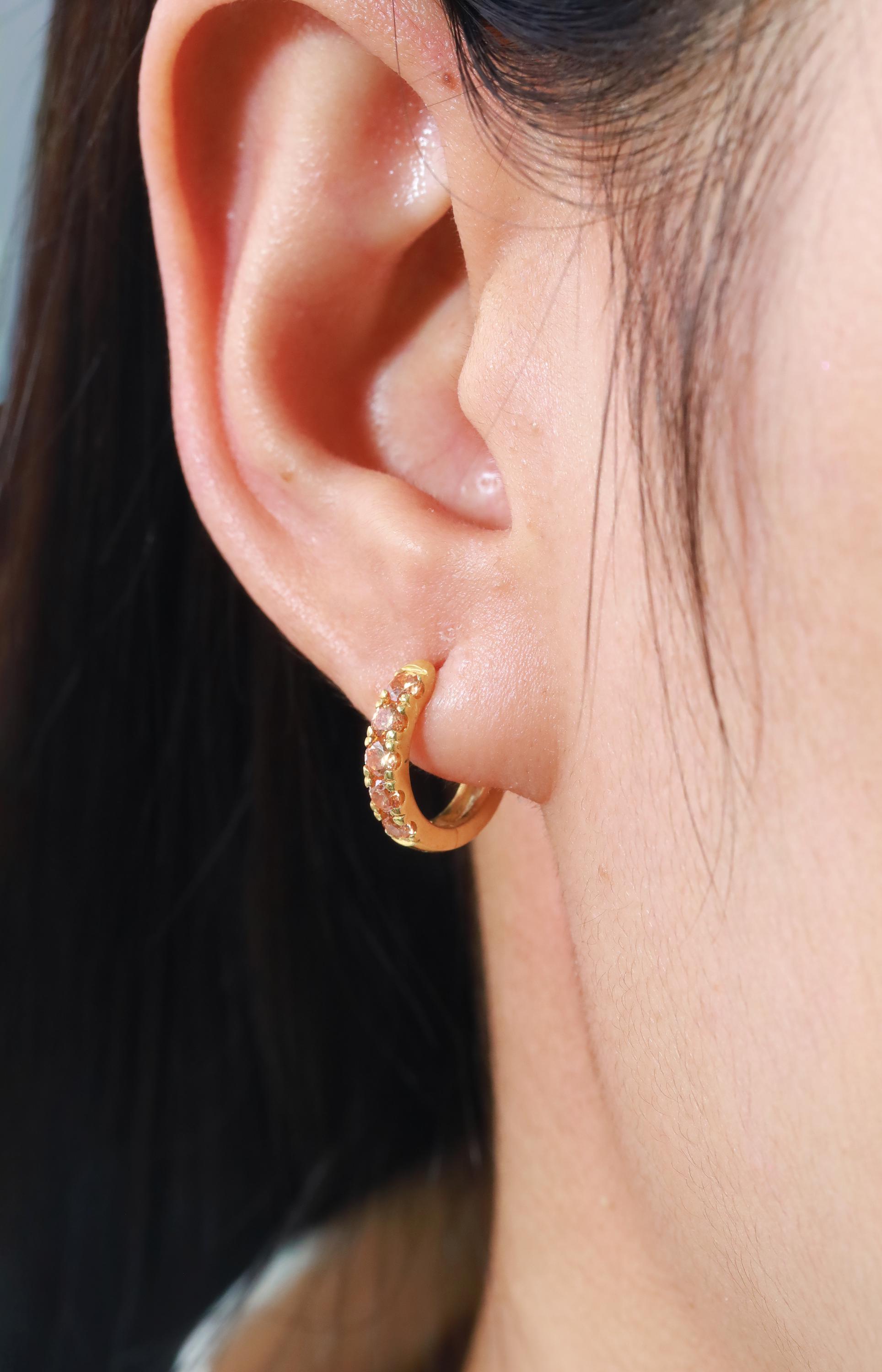 Five Stones Citrine Hoop Earring, November Birthstone Gifts, Huggie Hoops, Minimal Hoop Earring, Holiday Gift for Her