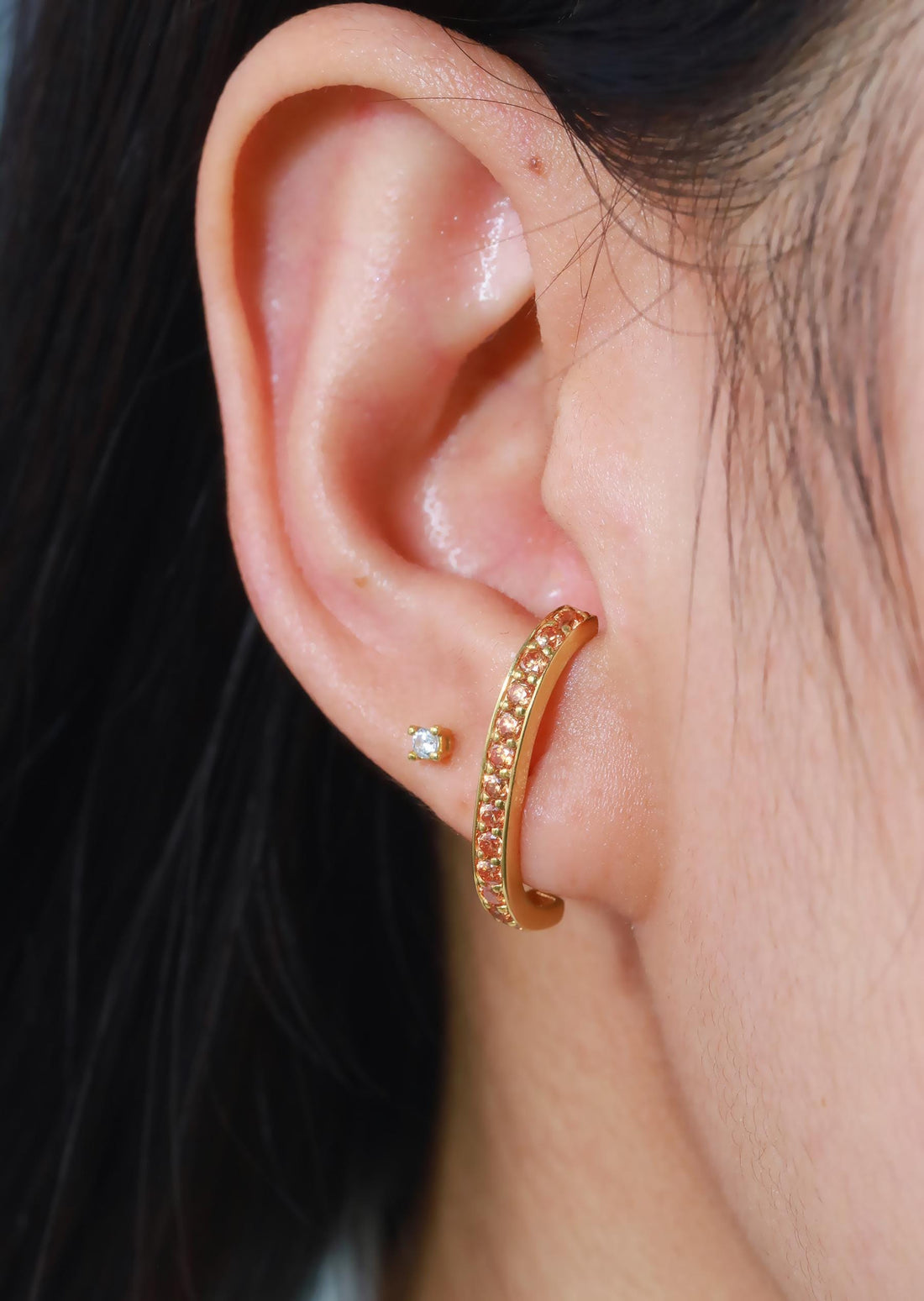 Citrine Curve Bar Stud Earrings, November Birthstone Gifts, Suspender Cuff Stud Earrings, Dainty Earrings Gift For Women