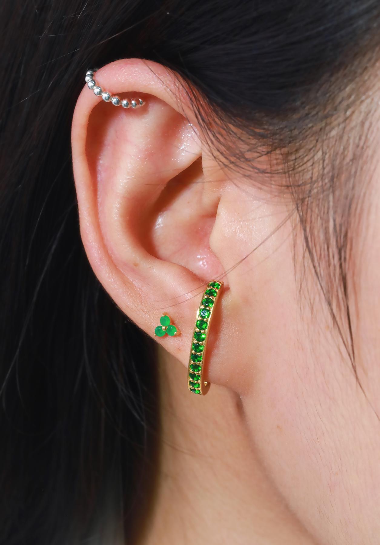 Channel Set Emerald Earrings, Curve Stud Earrings, May Birthstone Gift, Dainty Suspender Earrings, Green Stone Earrings Gift for Her