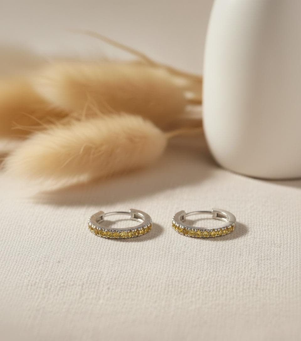 Yellow Sapphire Hoop Earrings, September Birthstone Gifts, Sterling Silver Huggies Hoop Earrings, Minimal Hoop Earrings