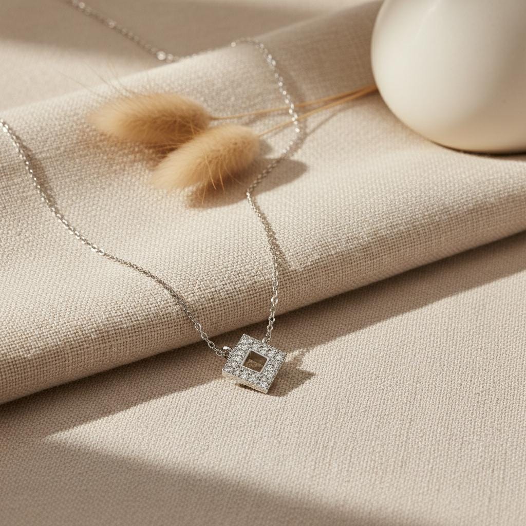 Diamond Open Square Necklace Geometric Pendant Necklace Gift for Her Minimalist Square Necklace Dainty Diamond Necklace for Women
