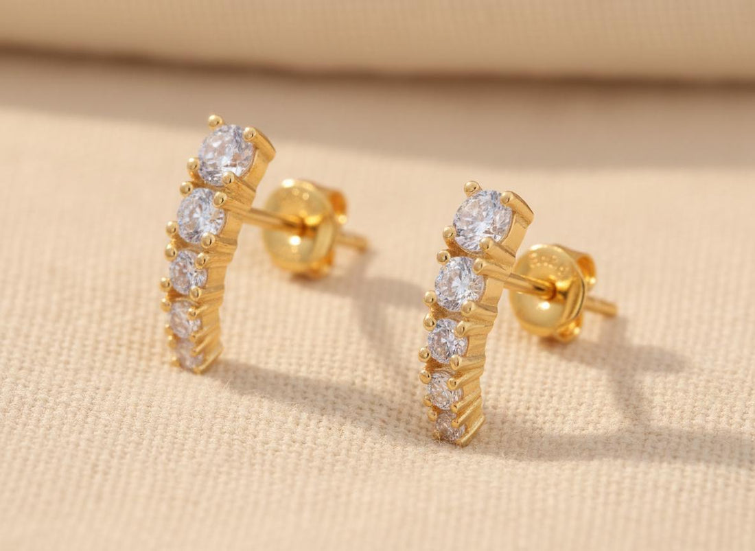 Diamond Bar Stud Earrings, April Birthstone Earrings, Dainty Minimalist Diamond Studs, Bridesmaid Bridal Gift for Her