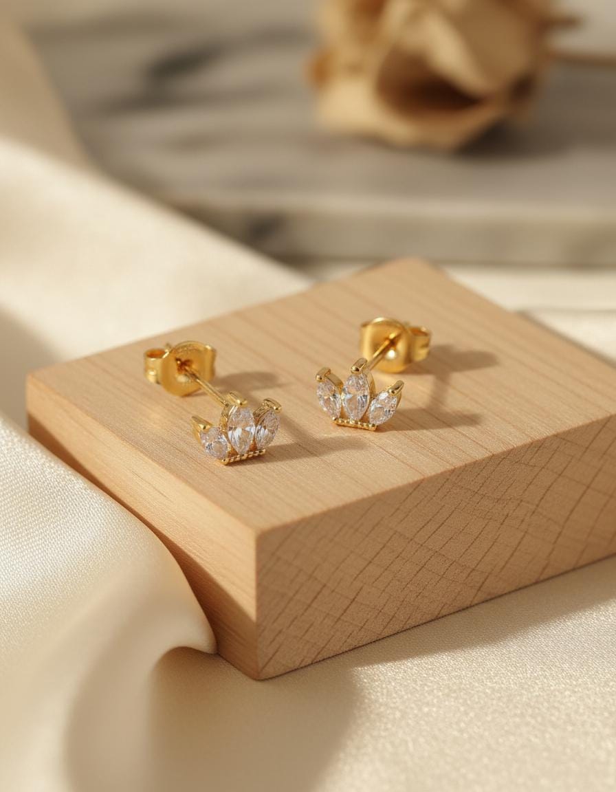 Lotus Flower Diamond Marquise Earrings / Minimalist Marquise Diamond Flower Shaped Stud Earrings / Earrings Gift  for Women / In Stock