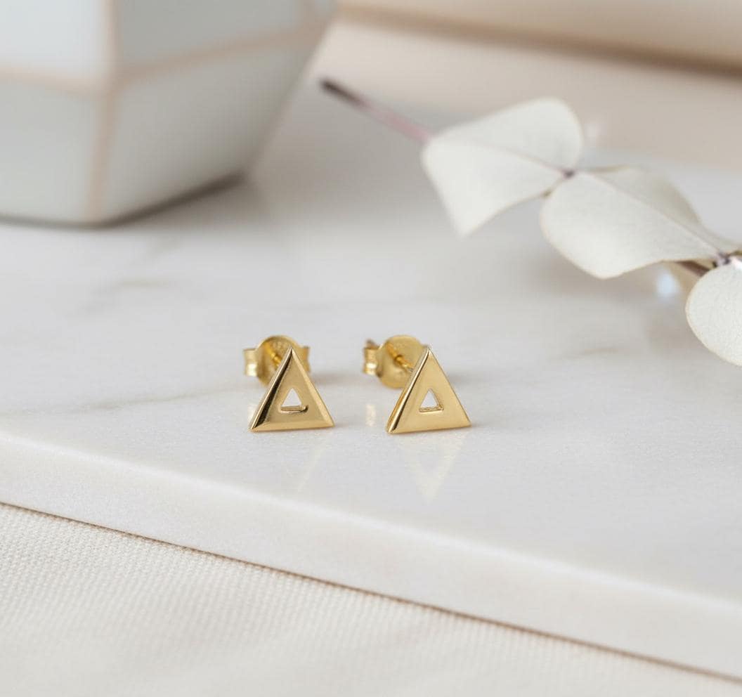 Tiny Open Triangle Stud Earrings, Sterling Silver Geometric Earrings, Minimalist Stacking Studs, Bridesmaid Gift for Her
