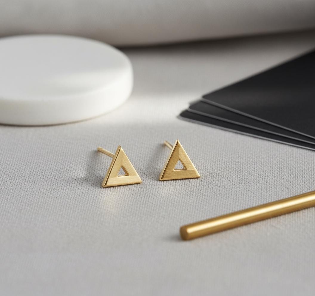 Tiny Open Triangle Stud Earrings, Sterling Silver Geometric Earrings, Minimalist Stacking Studs, Bridesmaid Gift for Her