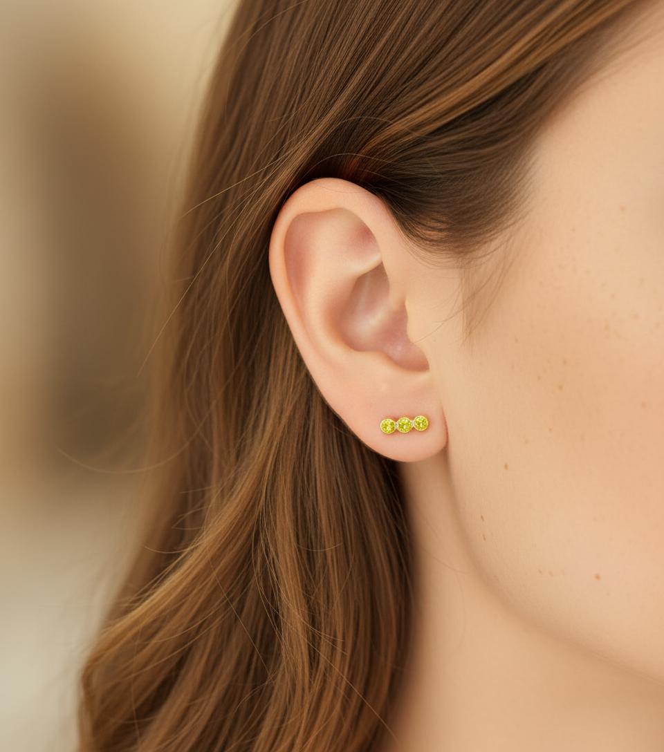 Peridot Earrings / Three Stone Stud Earrings / August Birthstone Gift / Minimalist Gemstone Earrings