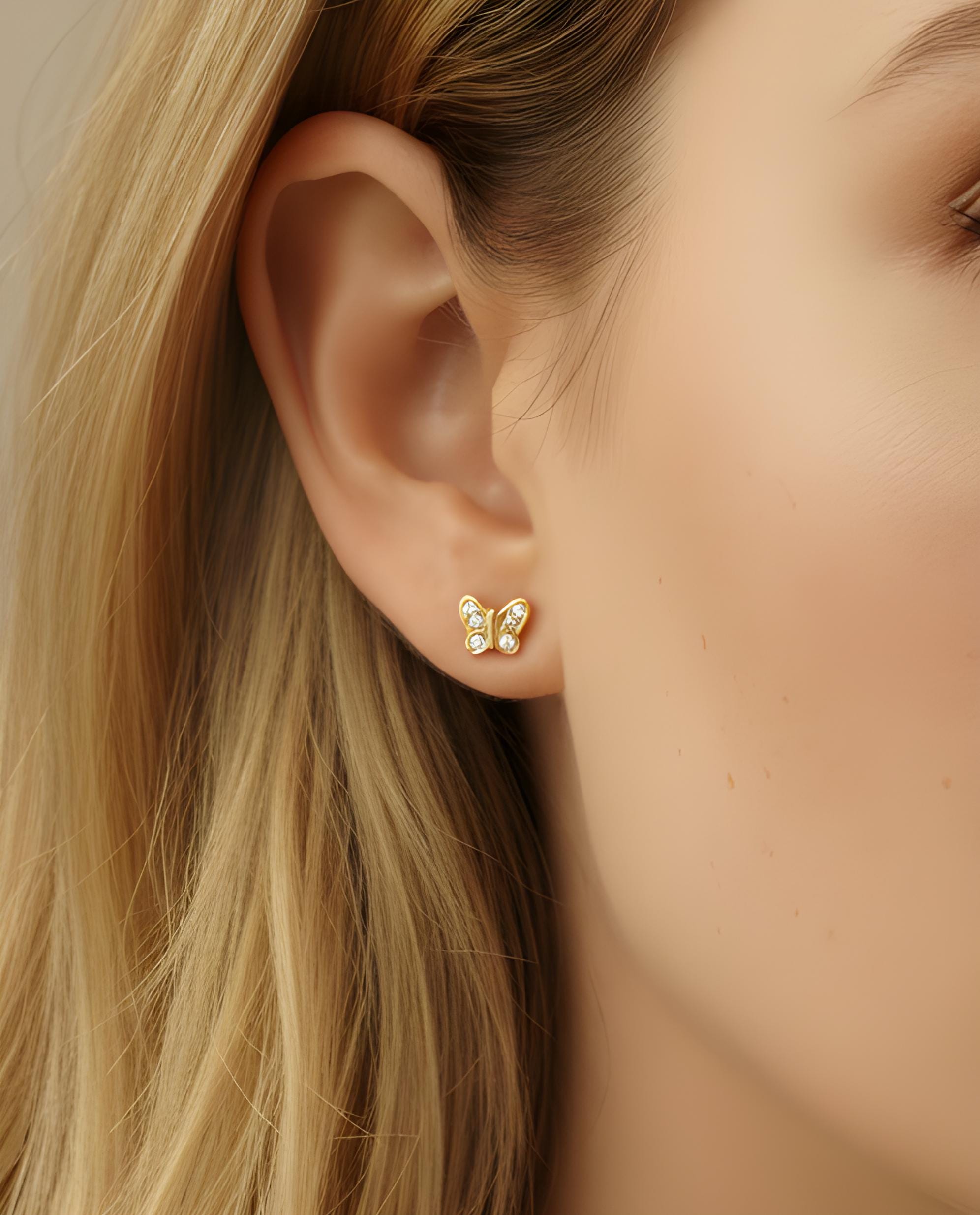Butterfly Stud Earrings, Stackable Butterfly Earrings, Delicate Butterfly Earrings Gift for Women, Best Friend Gift, In Stock