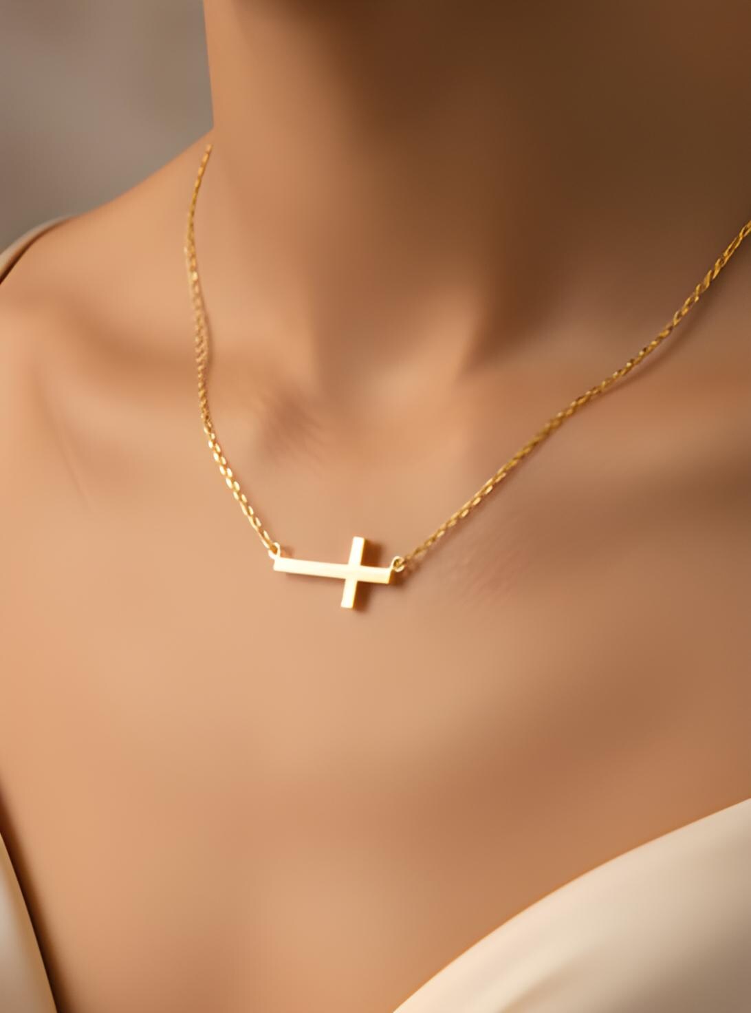 Minimalist Cross Necklace Dainty Cross Charm Religious Necklace Gift for Her Small Gold Cross Necklace Christian Jewelry for Women