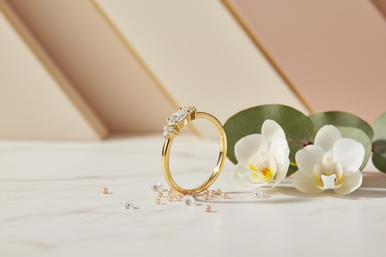 Minimalist Marquise Cut Gold Ring, 925 Sterling Silver Dainty Stacking Ring, Promise Ring Gift for Her