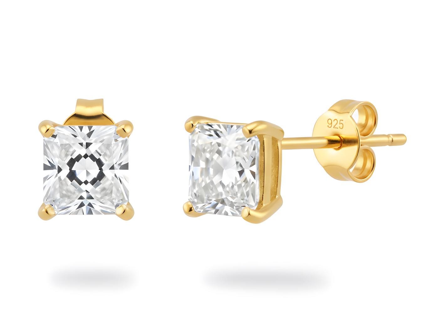 Princess Cut Solitaire Earrings, Princess Cut Studs, Diamond Stud Earrings, Square Studs Earring, Classic Earrings