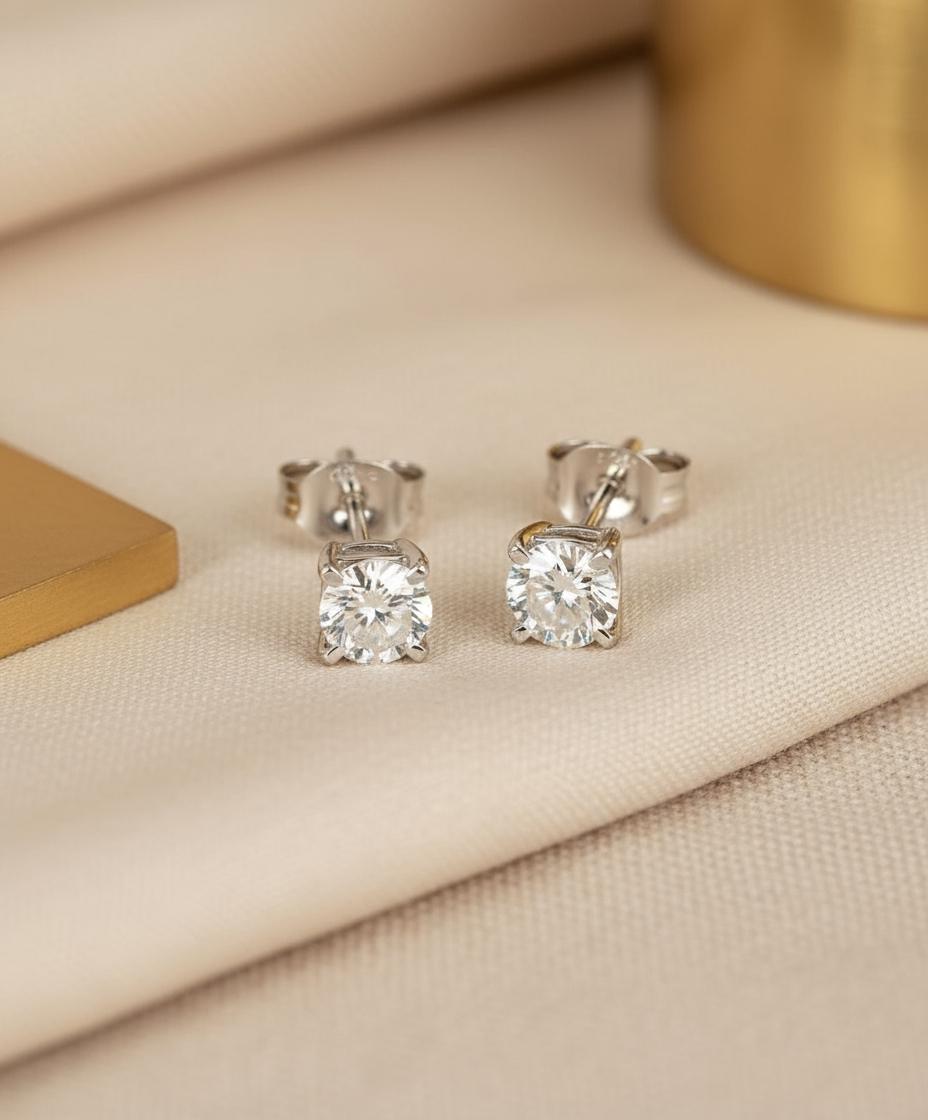 Diamond Solitaire Stud Earrings, Minimalist Earrings Gift for Her, Round Stud Earrings, Wedding Earrings