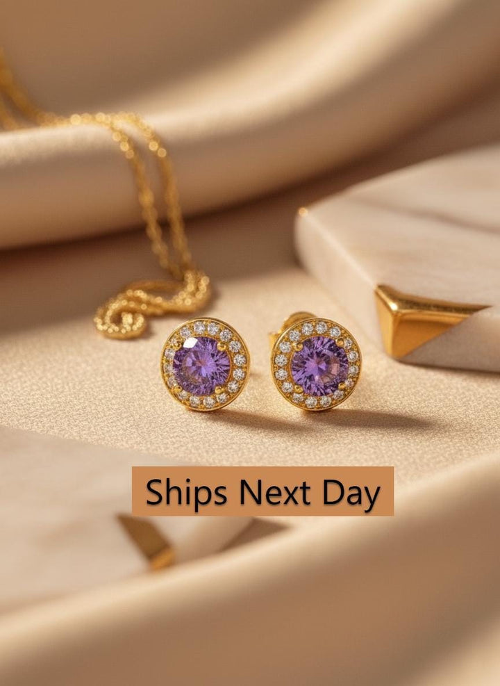 Halo Amethyst Earrings / Amethyst Stud Earrings / Everyday Earring / February Birthstone Studs / Classic Earrings