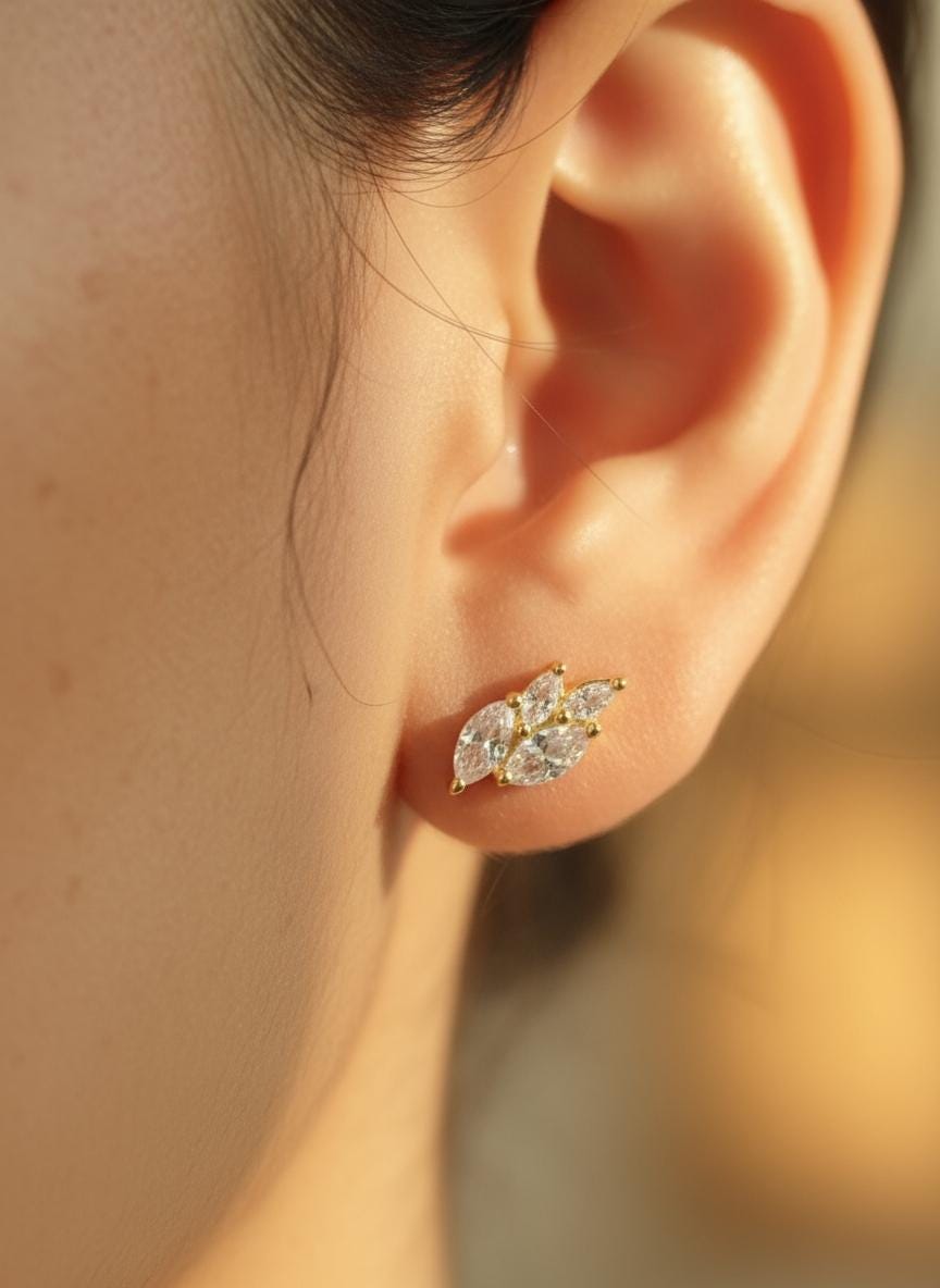 Marquise Studs Earrings / Mini Diamond Earrings / Minimalist Earrings / Bridesmaid Gift / Wedding Gift / In Stock