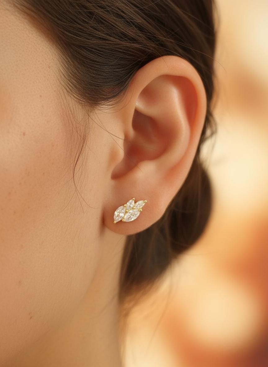 Marquise Studs Earrings / Mini Diamond Earrings / Minimalist Earrings / Bridesmaid Gift / Wedding Gift / In Stock