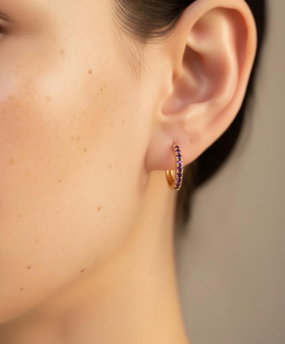 Amethyst Hoop Earrings, February Birthstone Gifts, Huggies Hoop Earrings, Minimal Hoop Earrings, IN Stock